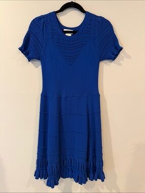 Maeve Cobalt Blue Knit Short-Sleeve Fit-and-Flare Dress